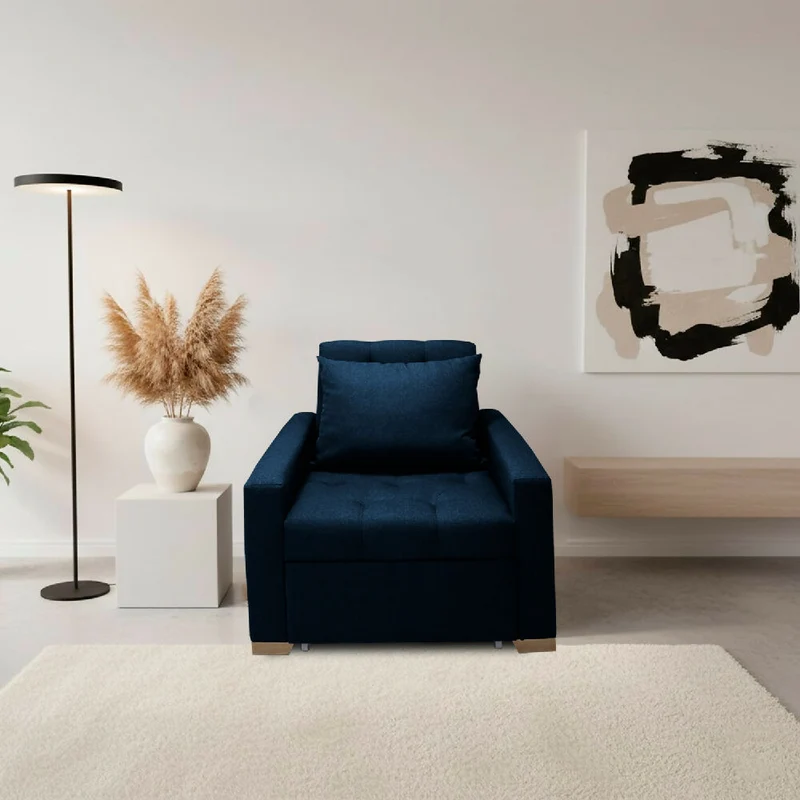 Sofá Cama Unipersonal Sabathy Tela Lino 95X90X94cm Azul Petróleo