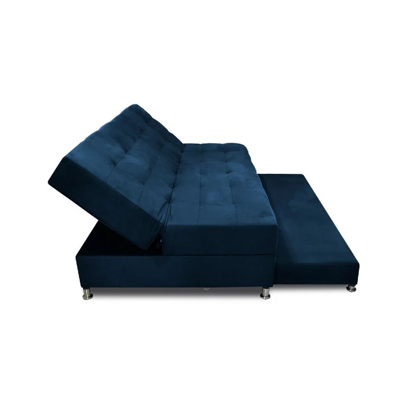 Sofá Cama Tarima Haller Tela Velvet 190X95X80 Azul Petróleo