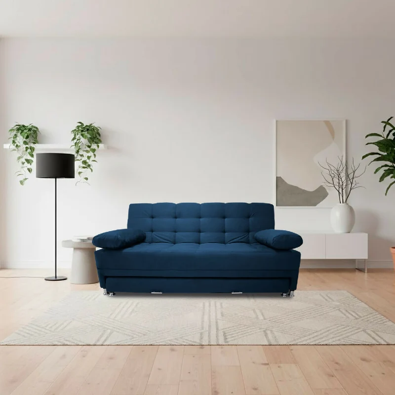 Sofá Cama Tarima Haller Tela Velvet 190X95X80 Azul Petróleo