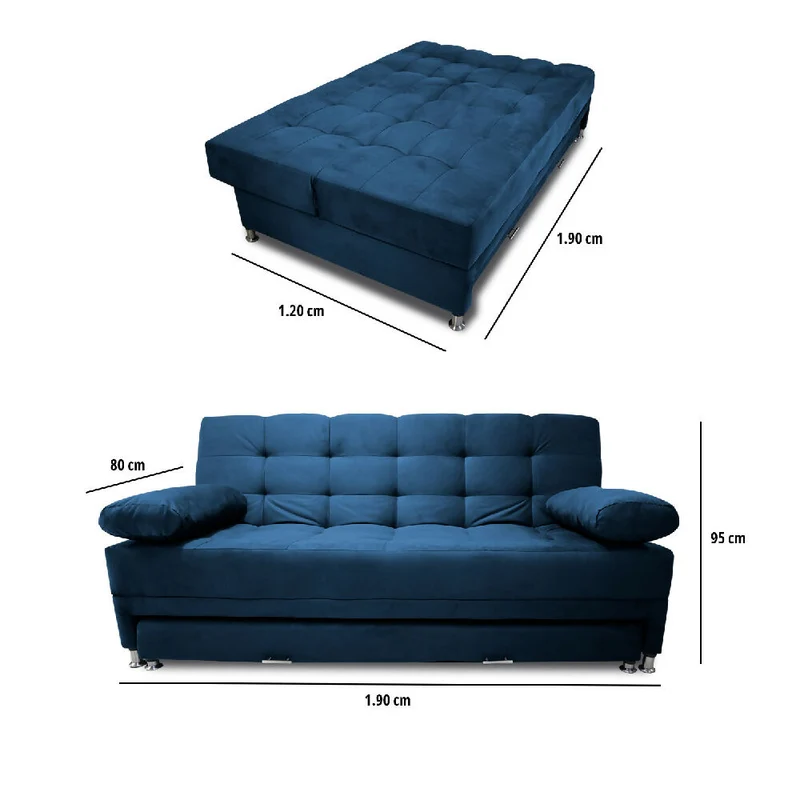 Sofá Cama Tarima Haller Tela Velvet 190X95X80 Azul Petróleo