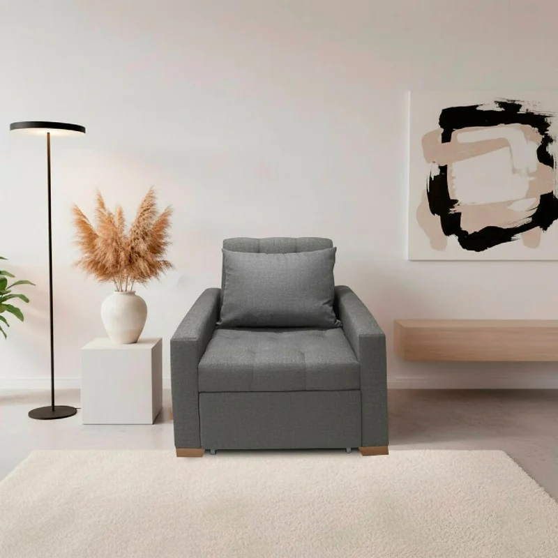 Sofá Cama Unipersonal Sabathy Tela Lino 95X90X94cm Gris