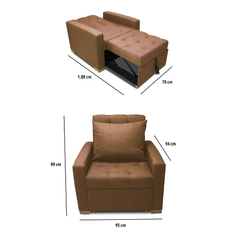 Sofá Cama Unipersonal Sabathy Tela Lino 95X90X94cm Camel
