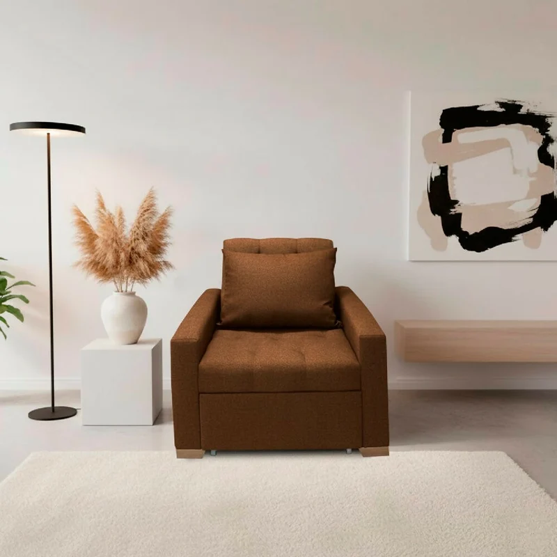 Sofá Cama Unipersonal Sabathy Tela Lino 95X90X94cm Camel