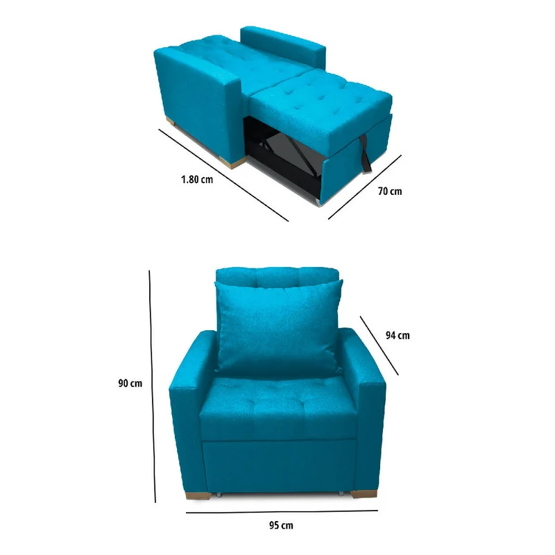 Sofá Cama Unipersonal Sabathy Tela Lino 95X90X94cm Turquesa