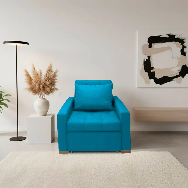 Sofá Cama Unipersonal Sabathy Tela Lino 95X90X94cm Turquesa