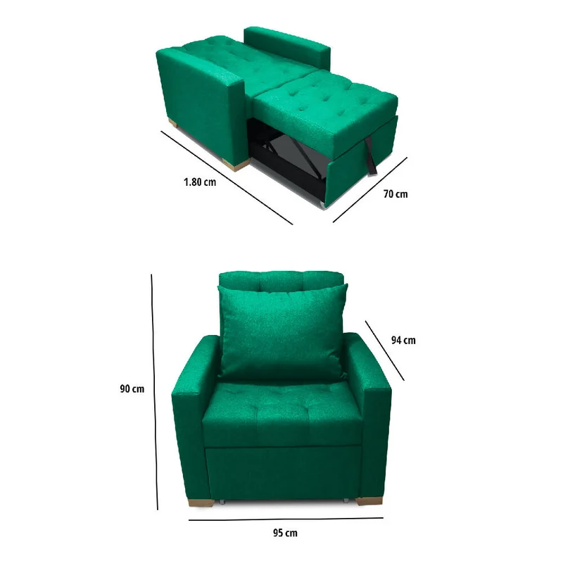 Sofá Cama Unipersonal Sabathy Tela Lino 95X90X94cm Verde