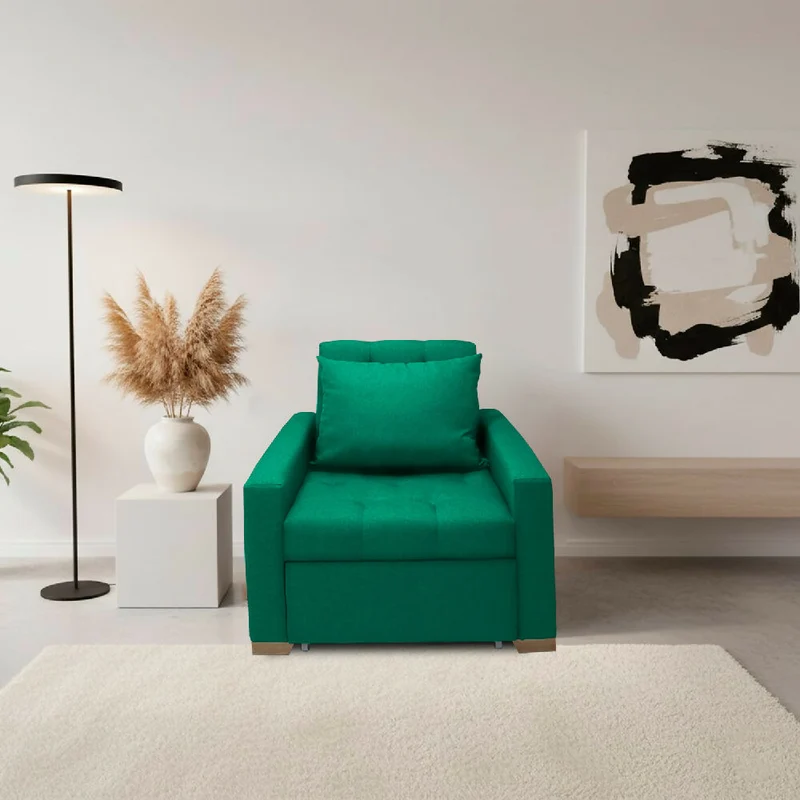 Sofá Cama Unipersonal Sabathy Tela Lino 95X90X94cm Verde