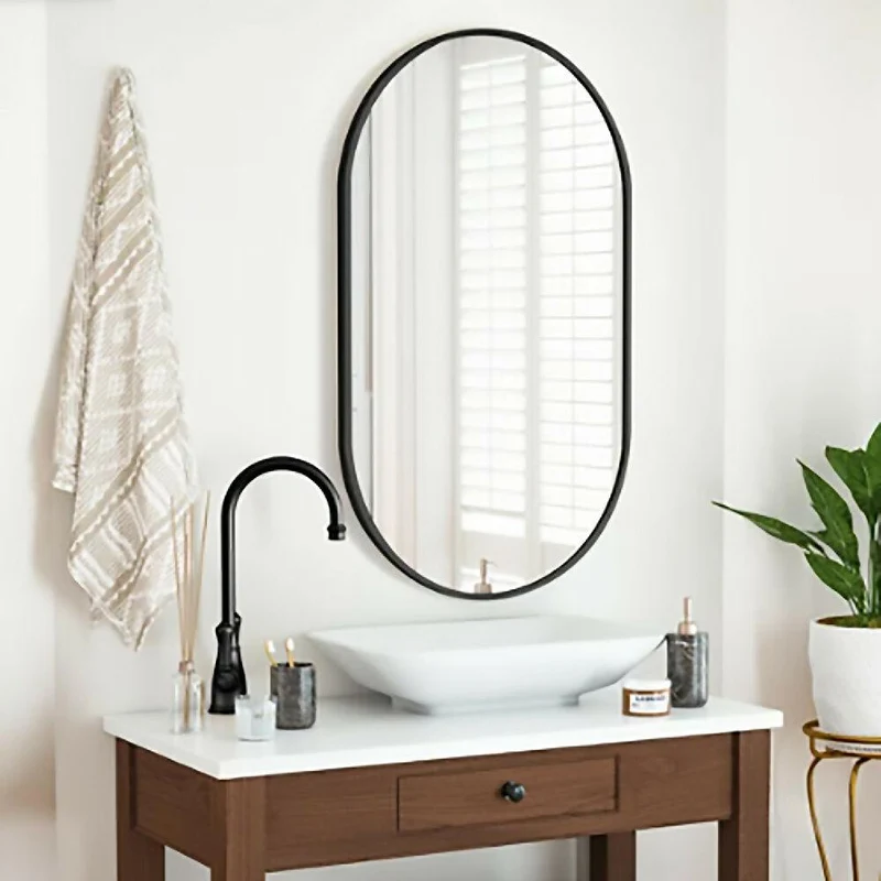 Espejo de Pared Ovalado Marco Negro 60x30 cm para Baño o Sala