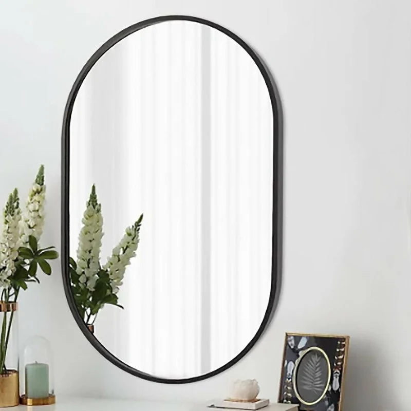 Espejo de Pared Ovalado Marco Negro 60x30 cm para Baño o Sala