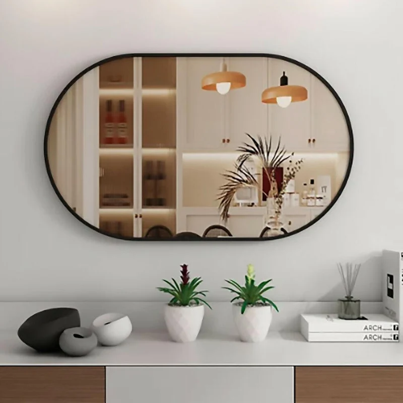 Espejo de Pared Ovalado Marco Negro 60x30 cm para Baño o Sala