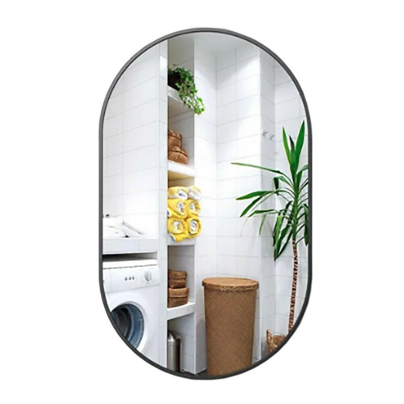 Espejo de Pared Ovalado Marco Negro 60x30 cm para Baño o Sala
