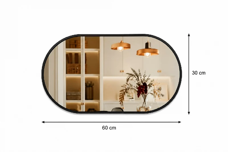 Espejo de Pared Ovalado Marco Negro 60x30 cm para Baño o Sala
