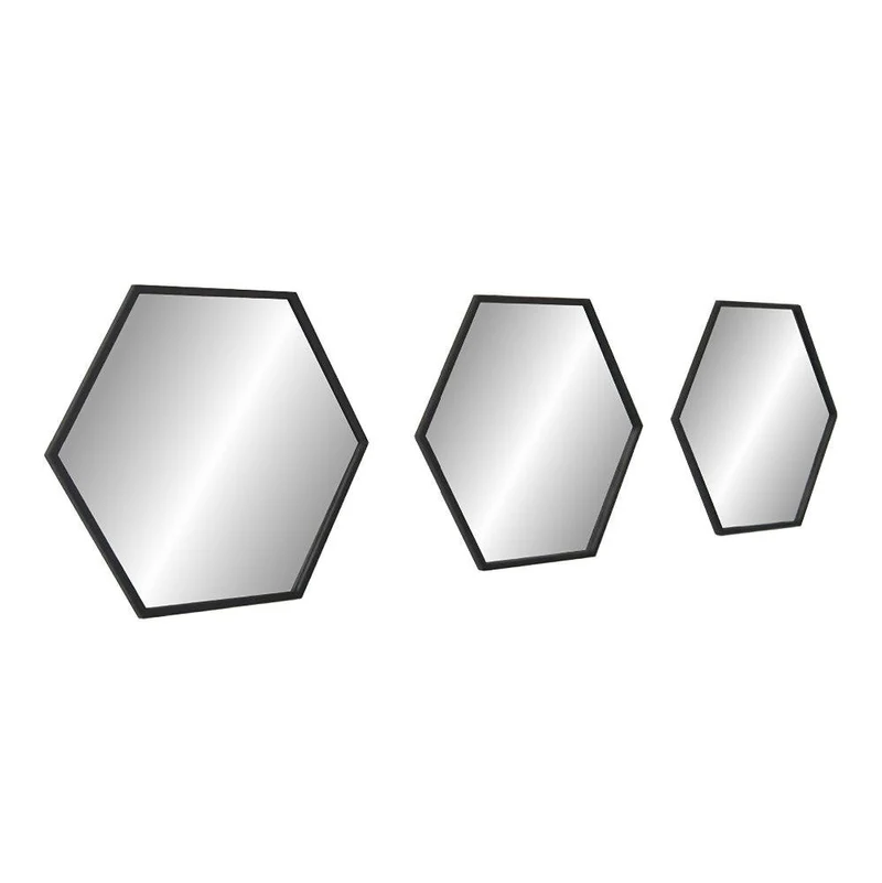 Set de Tres Espejos Hexagonales Negros