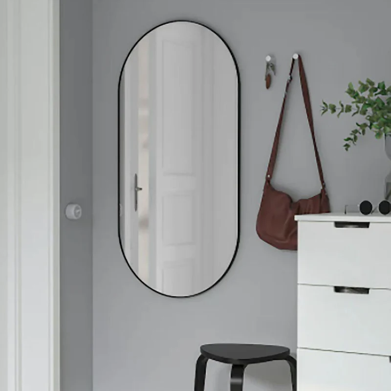Espejo de Pared Ovalado Marco Negro MDF 80x40 cm para Recibidor o Habitación