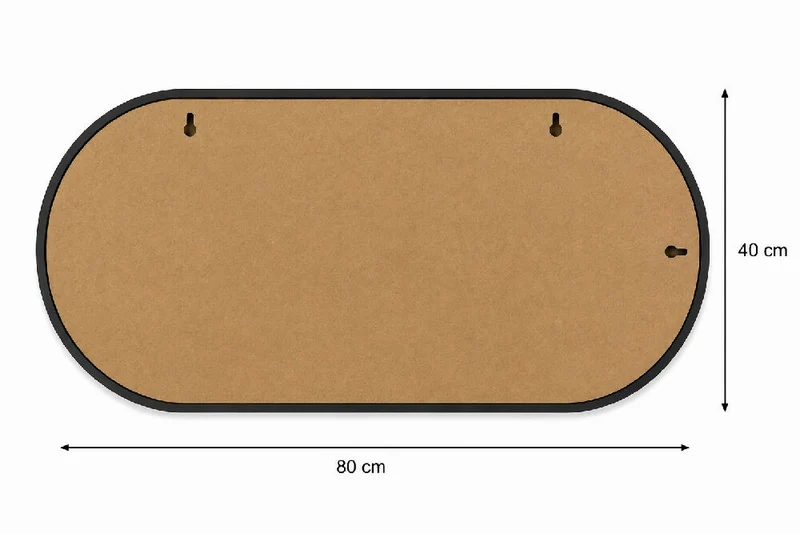 Espejo de Pared Ovalado Marco Negro MDF 80x40 cm para Recibidor o Habitación