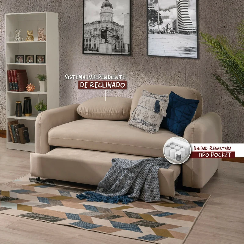 Sofá Cama Pocket Premium 2 Puestos Beige Orvietto