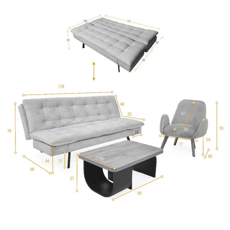Set de Sala con Sofá Milán Tela Beige con Poltrona Sibu Tela Salmón y Mesa Centro Ark Macula