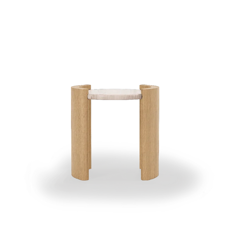 Volga side table in wood and travertine marble