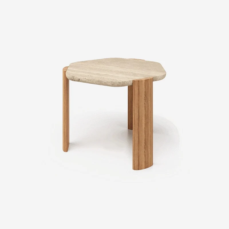 Paraná side table in ash and travertine marble
