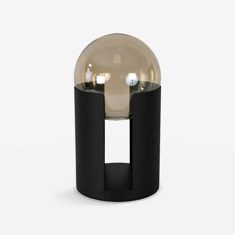 Smoked amber glass and black steel table lamp