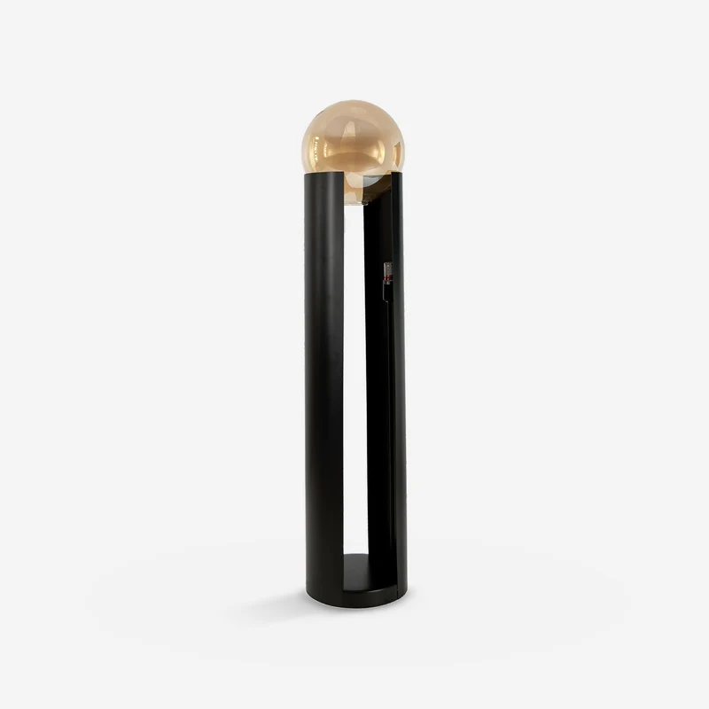 Smoked amber glass and black steel floor lamp