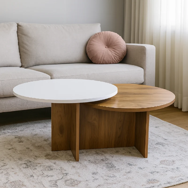 Mesa de Centro Doble Superficie Fiji 40x100x60 cm Madera Blanco