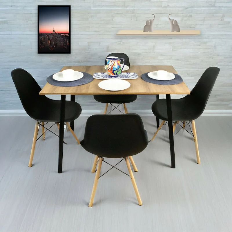 Combo Comedor Rectangular 4p (75x110x70) Amaretto + 4 Sillas Negras