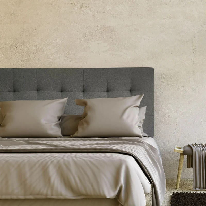 Combo Cabecero Cama Doble (60x140x5) Gris Memphis + Set x 2 Mesas de Noche Toulus Flotantes
