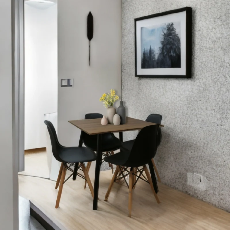 Combo Comedor Cuadrado 4p (75x80x80) Amaretto + 4 Sillas Negras