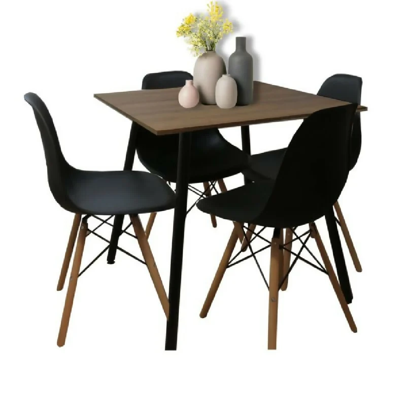 Combo Comedor Cuadrado 4p (75x80x80) Amaretto + 4 Sillas Negras
