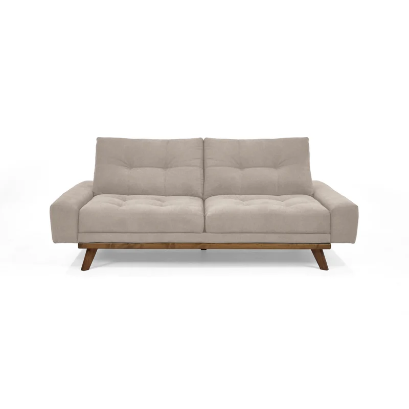 Sofá Cama Suiza Tela Taupe Matiz Caoba