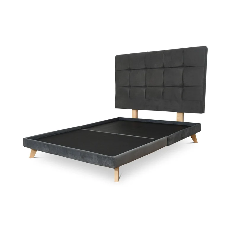 Set Cabecero Capitoneado Brend y Base Cama Queen Gris