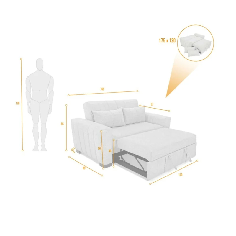 Sofá Cama Hannover 2 Puestos Reclinable 160x89x85 Tela Plata