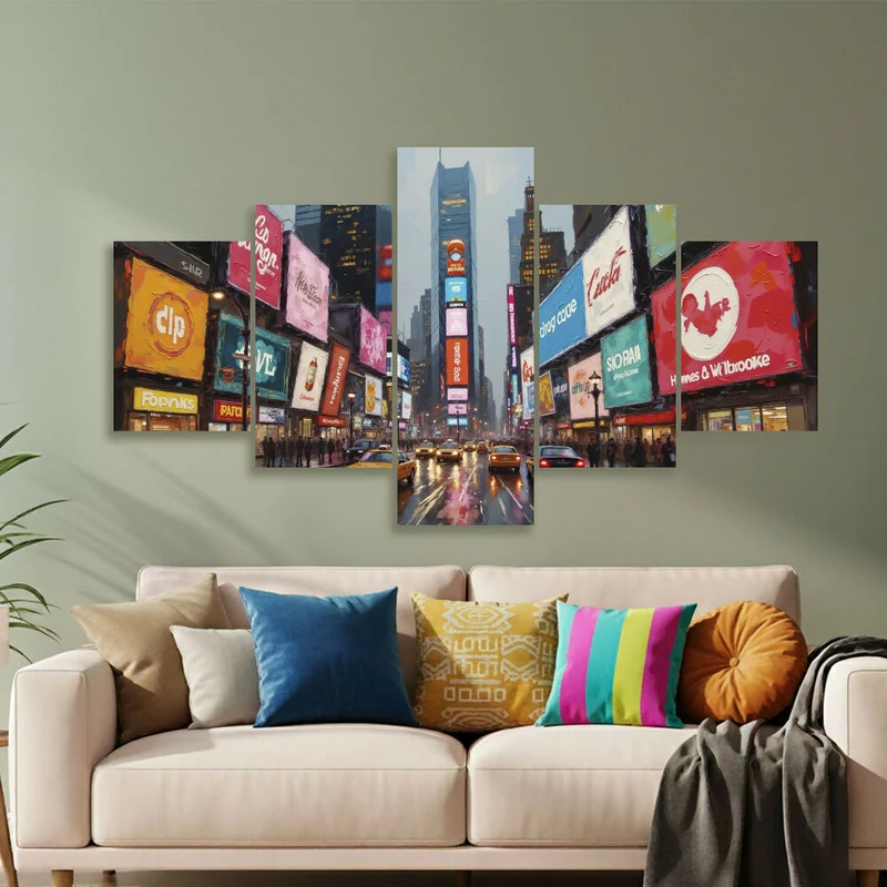 Cuadro Ciudad Nocturna Moderna NY 5 Piezas 134x72cm