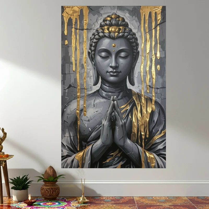 Lienzo Cuadro Espiritual Buda Dorado Moderno 93x60cm
