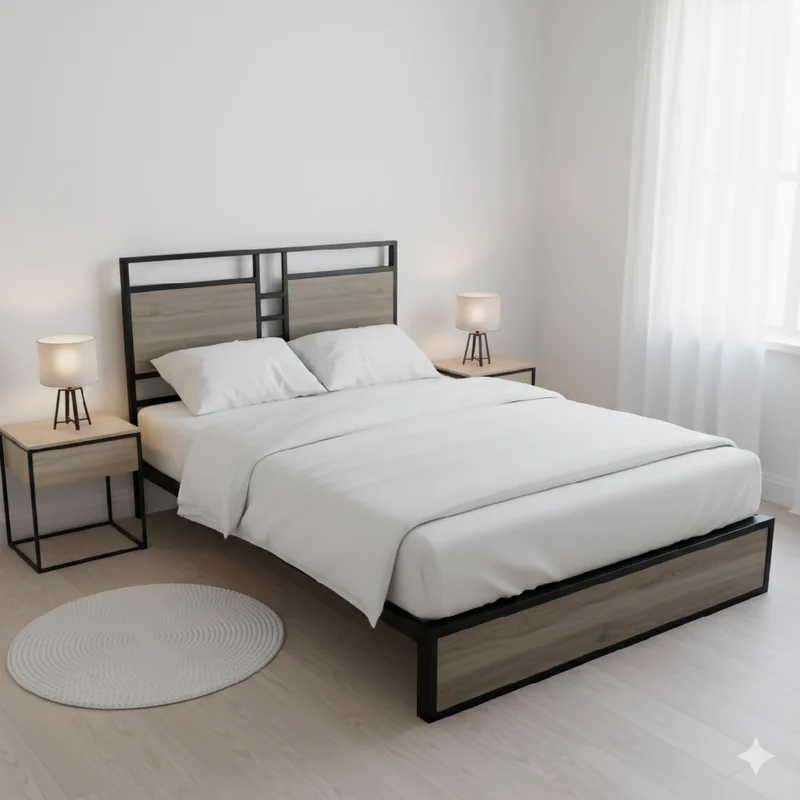 Cama Sencilla Metal Madera Amatista Gris Oscuro 100 x 190 x 24
