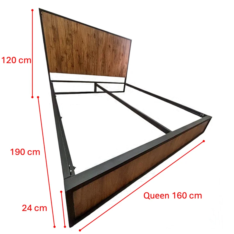 Cama Queen Metal Madera Ágata Café Oscuro 160 x 190 x 24