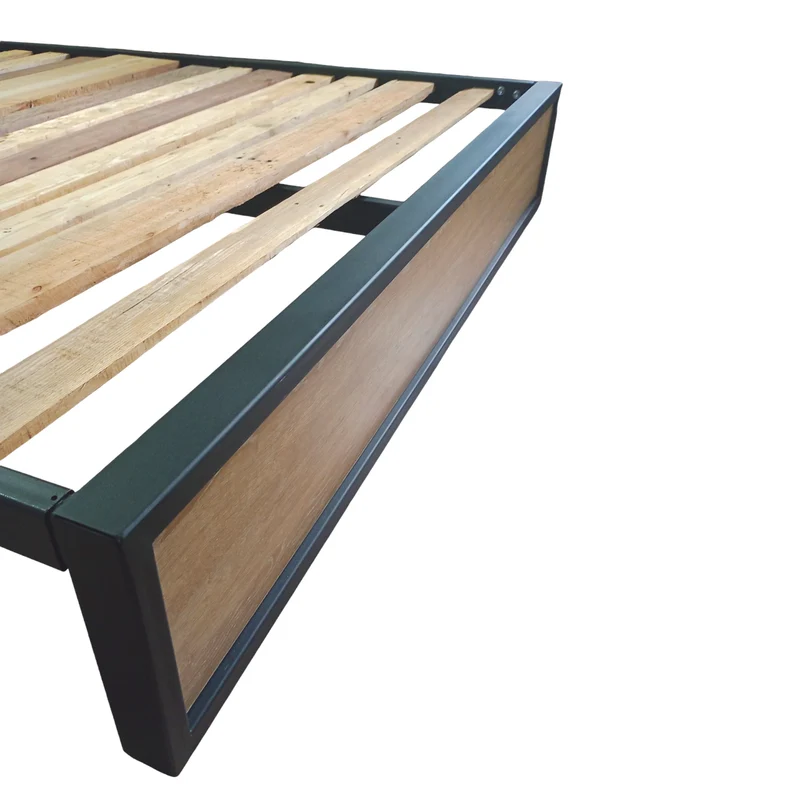 Cama Queen Metal Madera Ágata Café Oscuro 160 x 190 x 24