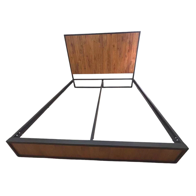 Cama Queen Metal Madera Ágata Café Oscuro 160 x 190 x 24