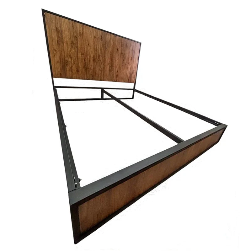 Cama Queen Metal Madera Ágata Café Oscuro 160 x 190 x 24