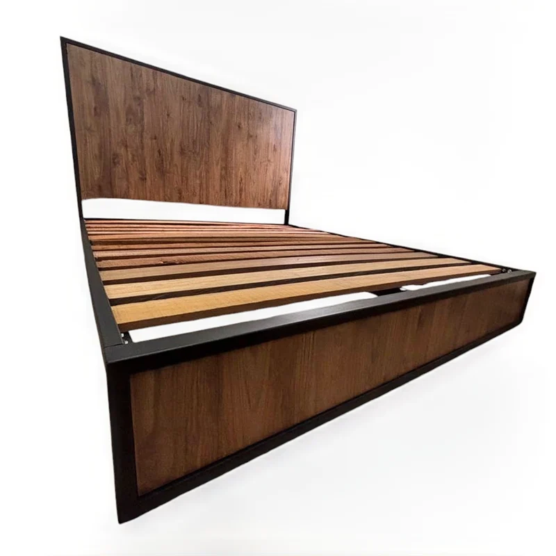 Cama King Metal Madera Ágata Café Oscuro 200 x 200 x 20