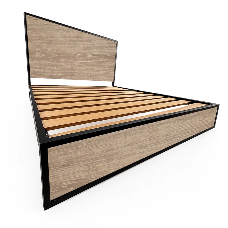 Cama King Metal Madera Ágata Café 200 x 200 x 20