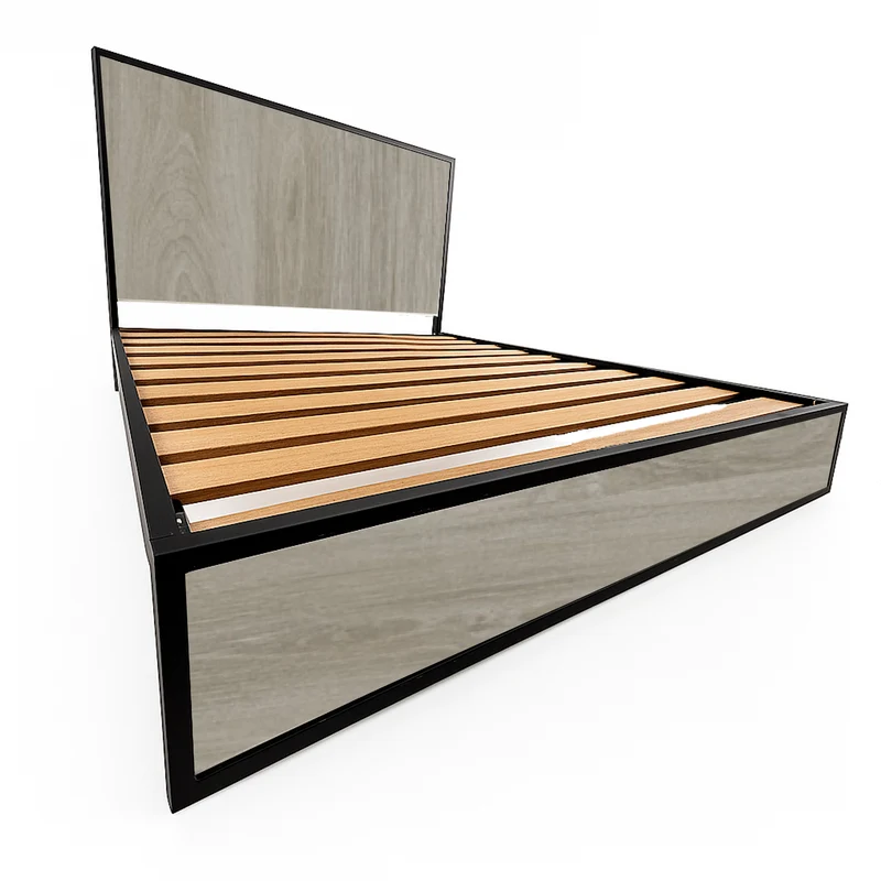 Cama King Metal Madera Ágata Gris Oscuro 200 x 200 x 20