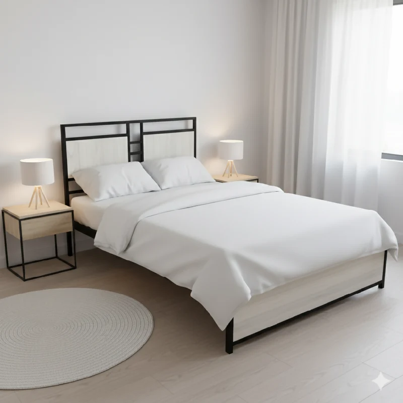 Cama King Metal Madera Amatista Gris 200 x 200 x 20