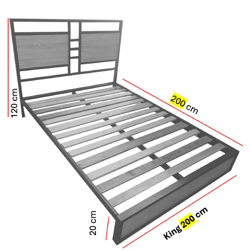 Cama King Metal Madera Amatista Gris 200 x 200 x 20