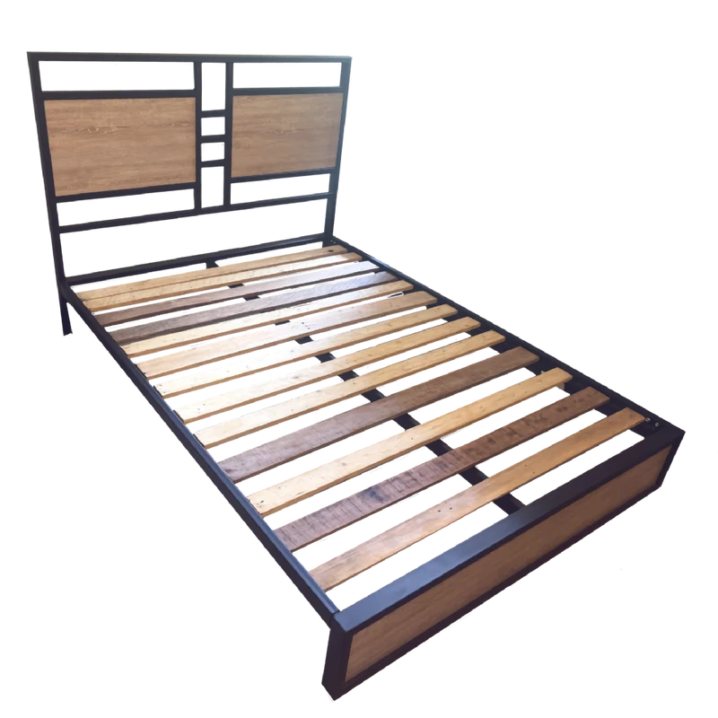 Cama Doble Metal Madera Amatista Café 140 x 190 x 24
