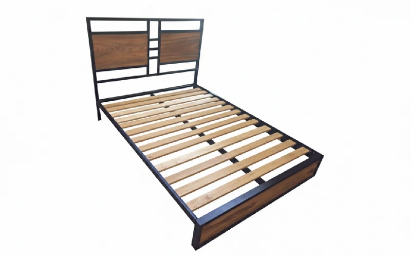 Cama Queen Metal Madera Amatista Café Oscuro 160 x 190 x 24