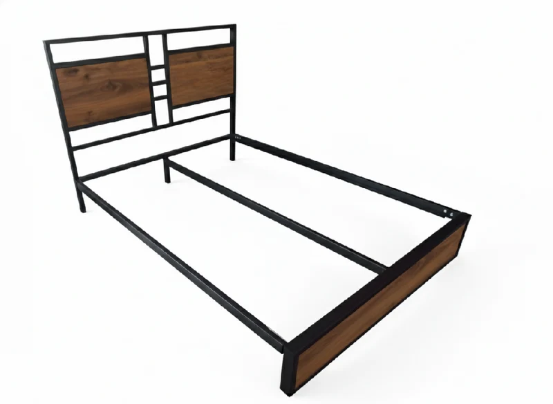 Cama King Metal Madera Amatista Café Oscuro 200 x 200 x 20