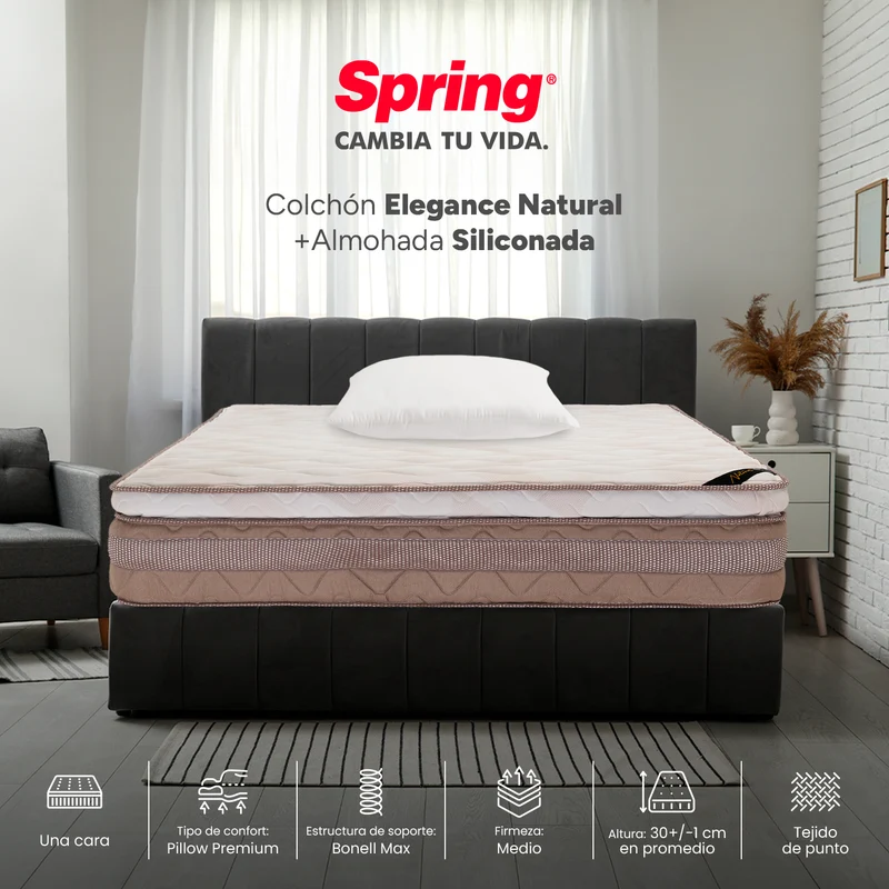 Colchón Spring Elegance Natural Semidoble 120X190 cm Gratis Almohada Siliconada