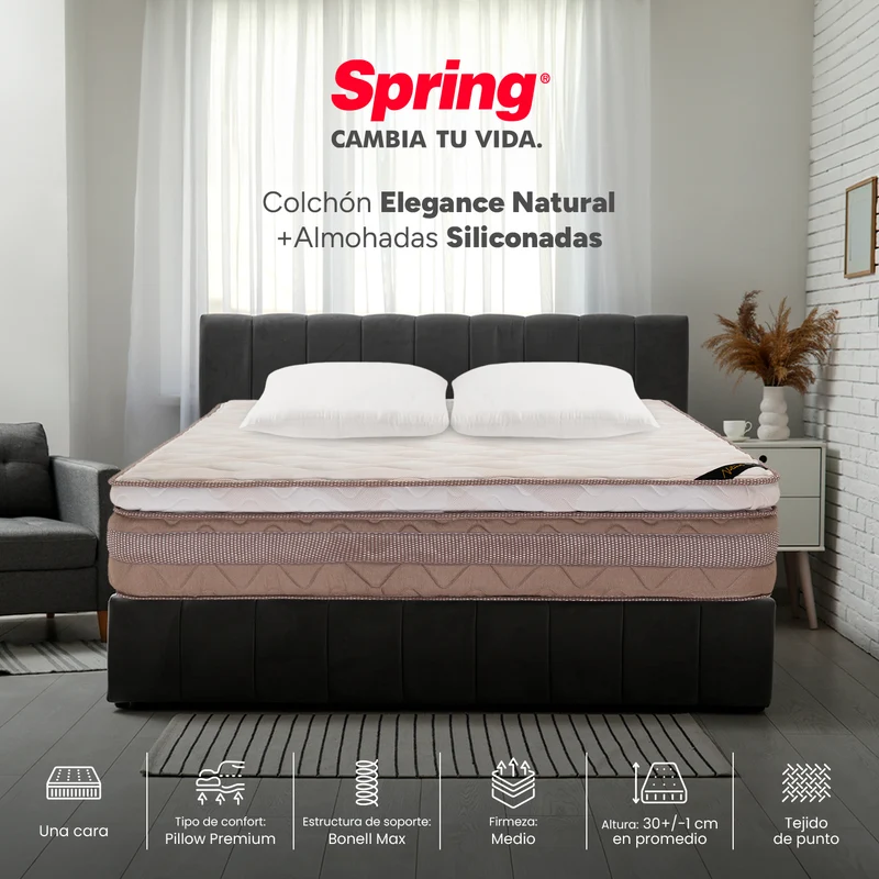 Colchón Spring Elegance Natural Doble 140X190 cm Gratis Almohadas Siliconadas